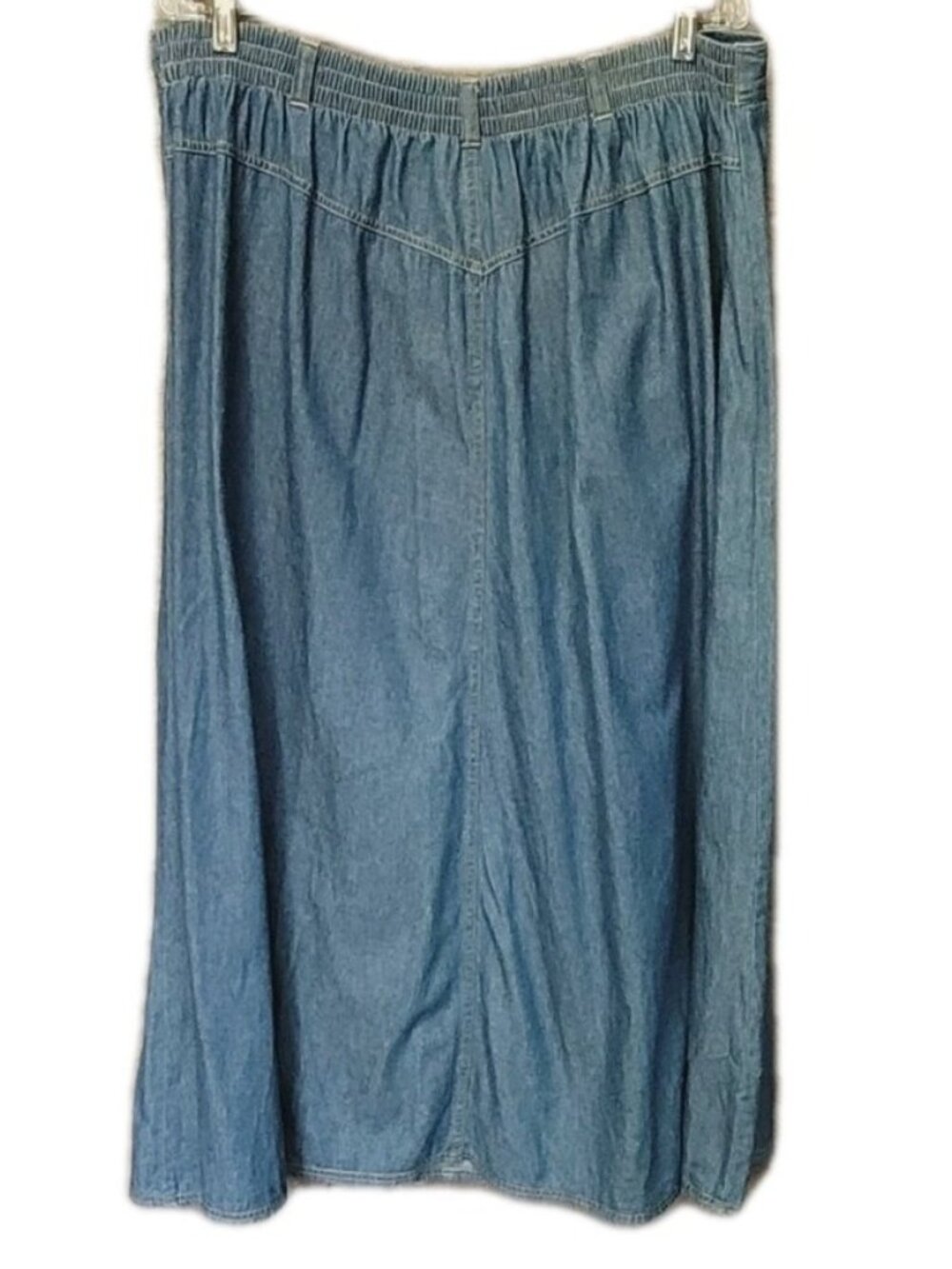 Vintage 90s Denim Maxi Skirt Jean Skirt 20W Y2K Button Front A Line Elastic Back - Picture 16 of 16